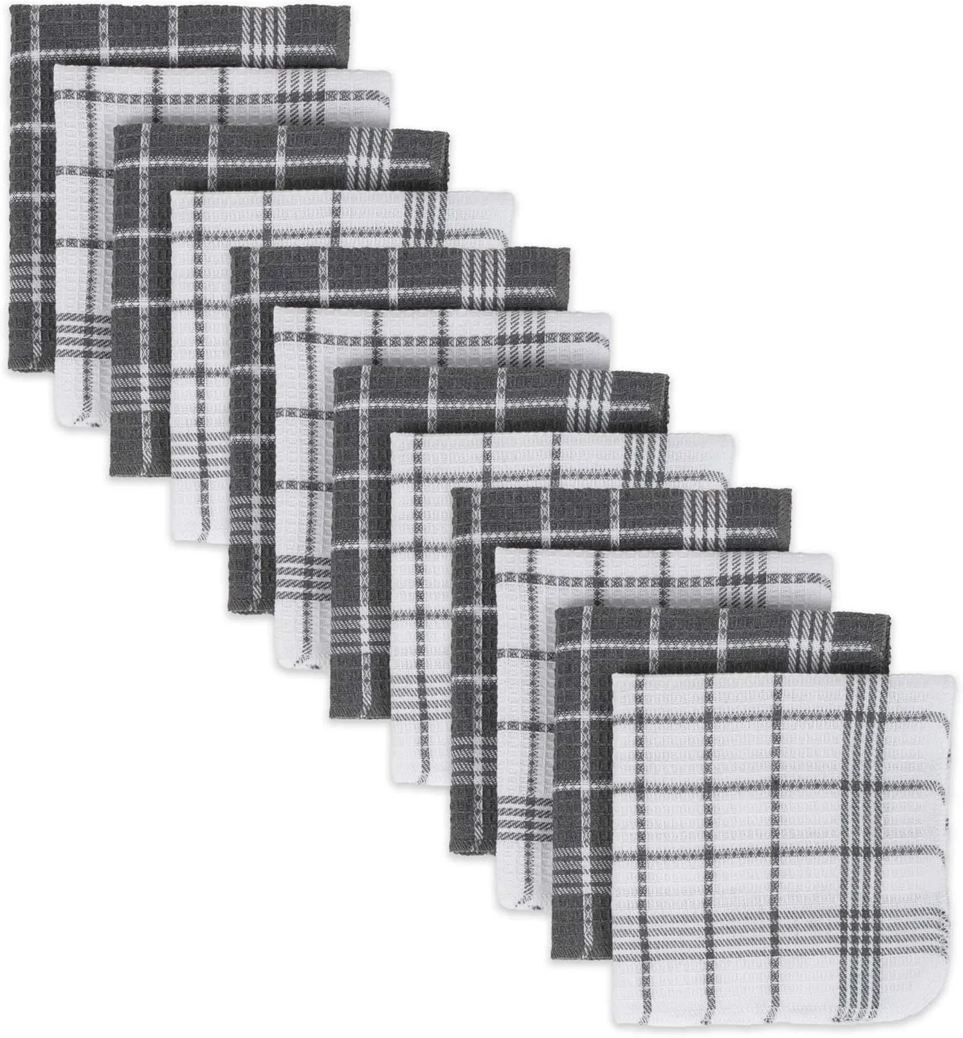 DII Waffle Weave Kitchen Collection, 100% Cotton, Dishcloth Set, Gray 12 Piece