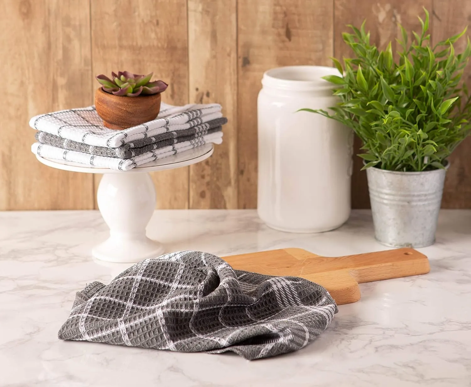DII Waffle Weave Kitchen Collection, 100% Cotton, Dishcloth Set, Gray 12 Piece