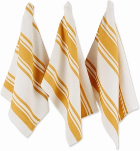 DII Everyday Kitchen Dishtowel Collection Large Chef Stripe Tea Towel, 18x28, Honey Gold, 3 Count