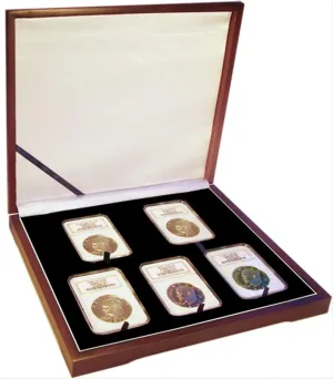 Display box for five NGC/PCGS/Premier/Lil Bear Elite Coin Slab Mahogany Matte Finish