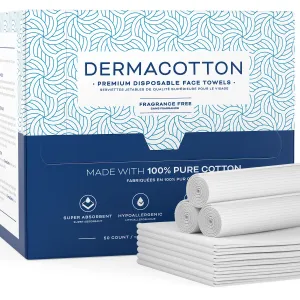 Disposable Cotton Face Towels – Super Soft Face Wipes, Hypoallergenic Makeup Remover Wipes, Suitable for All Skin Types Including Sensitive Skin – Biodegradable Facial Cloths (50 Pack)
