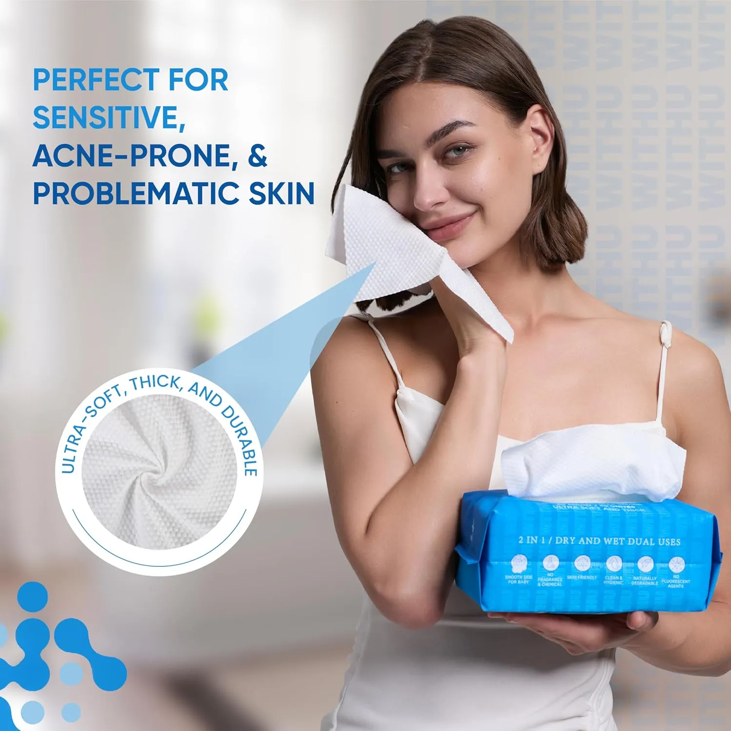 Disposable Face Towels, Ultra Soft, Biodegradable Makeup Remover Wipes, Hypoallergenic & Lint-Free Towelettes for Facial Cleansing, Multi-Use Dry Washcloths for All Skin Types/Family 240 Ct