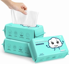 Disposable Face Towels - 100% Cotton Facial Tissues for Dry and Wet Use, Biodegradable Wipes for Makeup Removal and Skin Cleansing, Suitable for Adults and Babies (100 Count, Pack of 3)