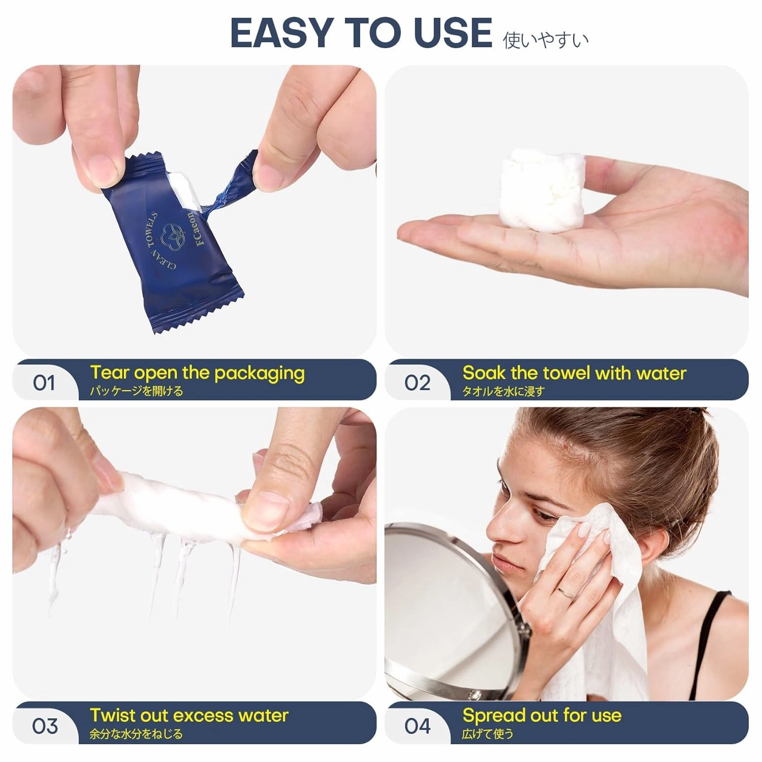 Disposable Towel, Thicken Compressed Towel Large, Soft Facial Washcloth Reusable Portable Cotton Tissue for Travel,Camping,Hiking,Hotel,Beauty Salon,Outdoor Activities(Dark Blue 50PCS)
