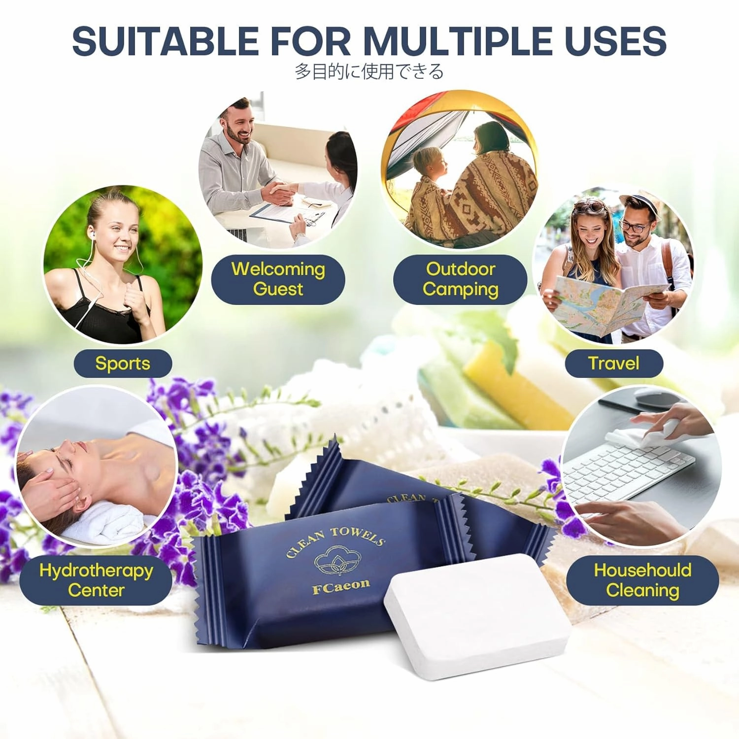 Disposable Towel, Thicken Compressed Towel Large, Soft Facial Washcloth Reusable Portable Cotton Tissue for Travel,Camping,Hiking,Hotel,Beauty Salon,Outdoor Activities(Dark Blue 50PCS)