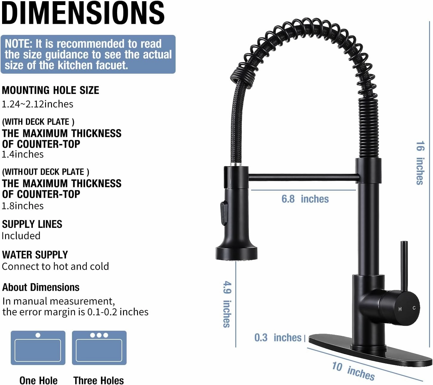 DJS Kitchen Faucets with Pull Down Sprayer Matte Black - Dual Mode Setting Single Handle 1 or 3 Holes Commercial Black Kitchen Sink Faucet with Deck Plate for Farmhouse RV Vessel Basin