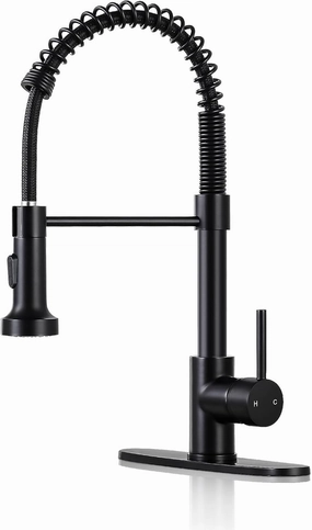 DJS Kitchen Faucets with Pull Down Sprayer Matte Black - Dual Mode Setting Single Handle 1 or 3 Holes Commercial Black Kitchen Sink Faucet with Deck Plate for Farmhouse RV Vessel Basin