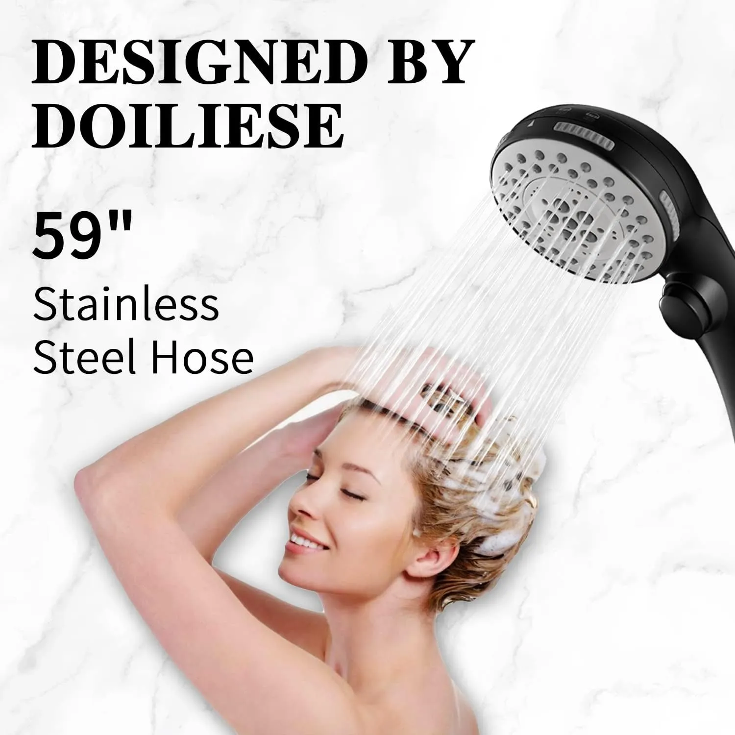 DOILIESE High Pressure 6 Setting Shower Head with Handheld, Shower Heads with ON/OFF Switch and Spa Spray - Matte Black