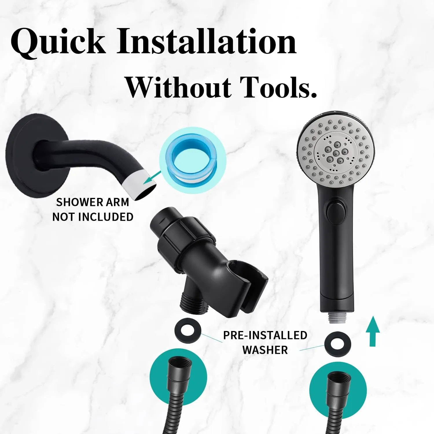 DOILIESE High Pressure 6 Setting Shower Head with Handheld, Shower Heads with ON/OFF Switch and Spa Spray - Matte Black