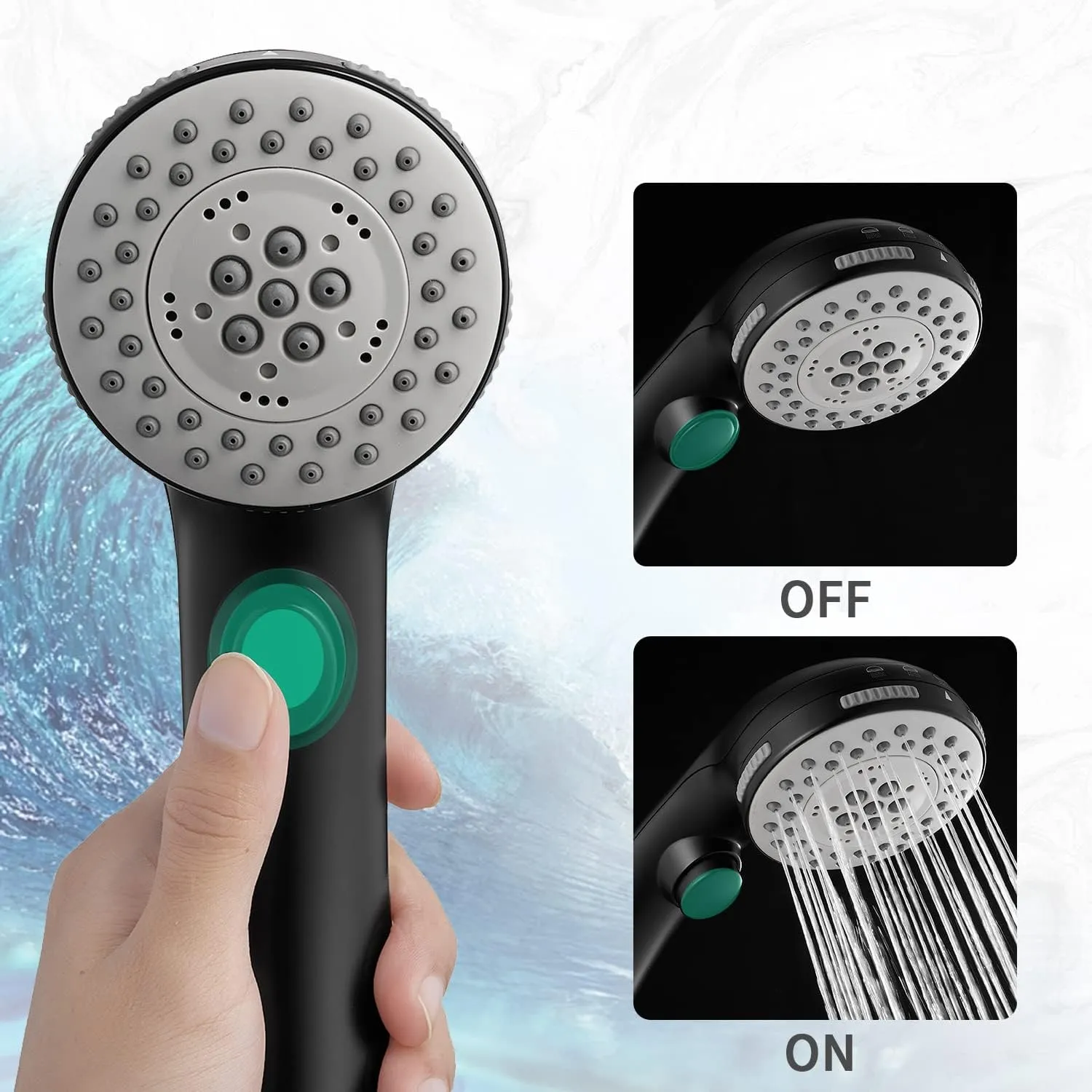 DOILIESE High Pressure 6 Setting Shower Head with Handheld, Shower Heads with ON/OFF Switch and Spa Spray - Matte Black