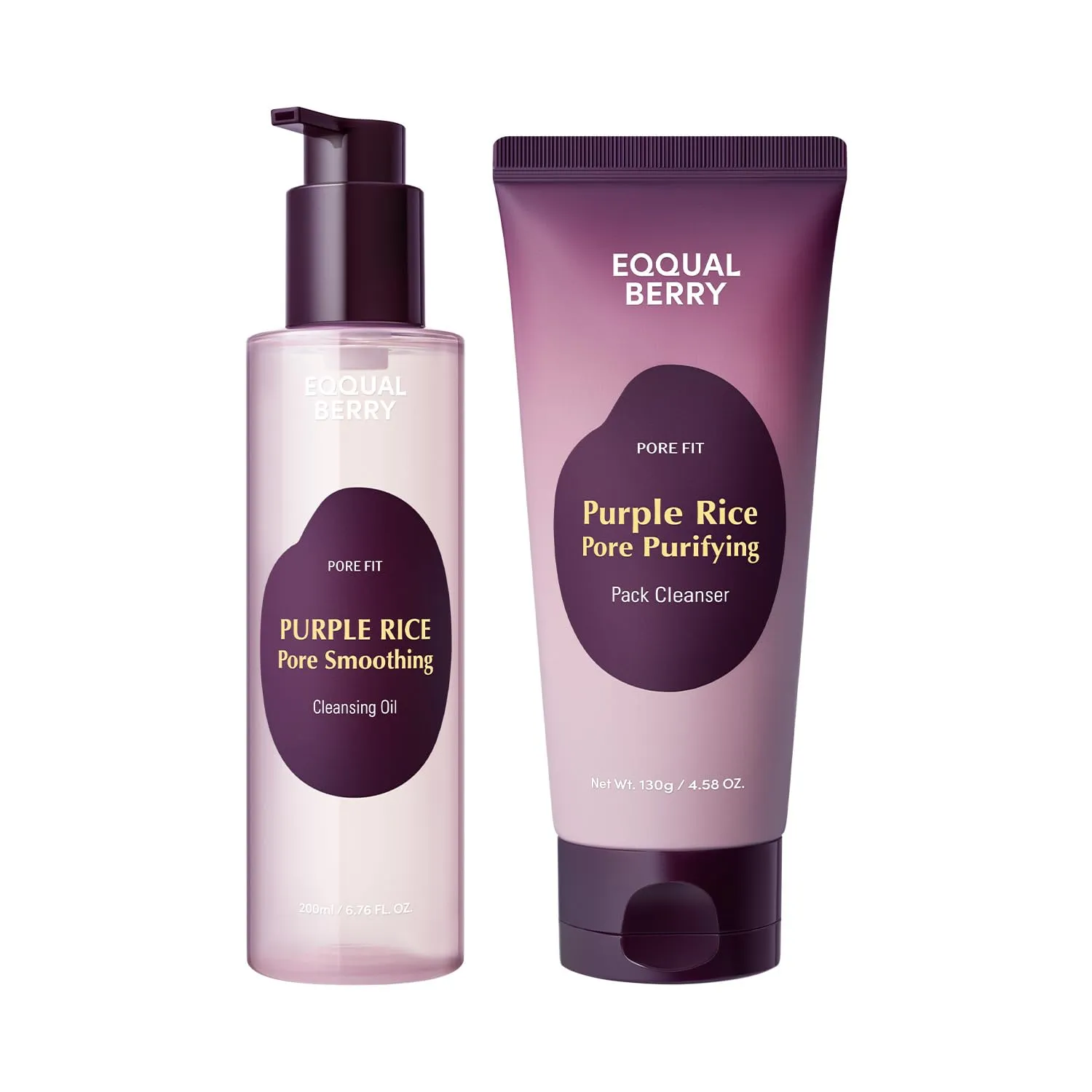 Double Cleanser Duo for Facial Cleansing: Purple Rice Pore Cleansing Oil & Pack Cleanser – Removes Makeup, Blackheads & Impurities