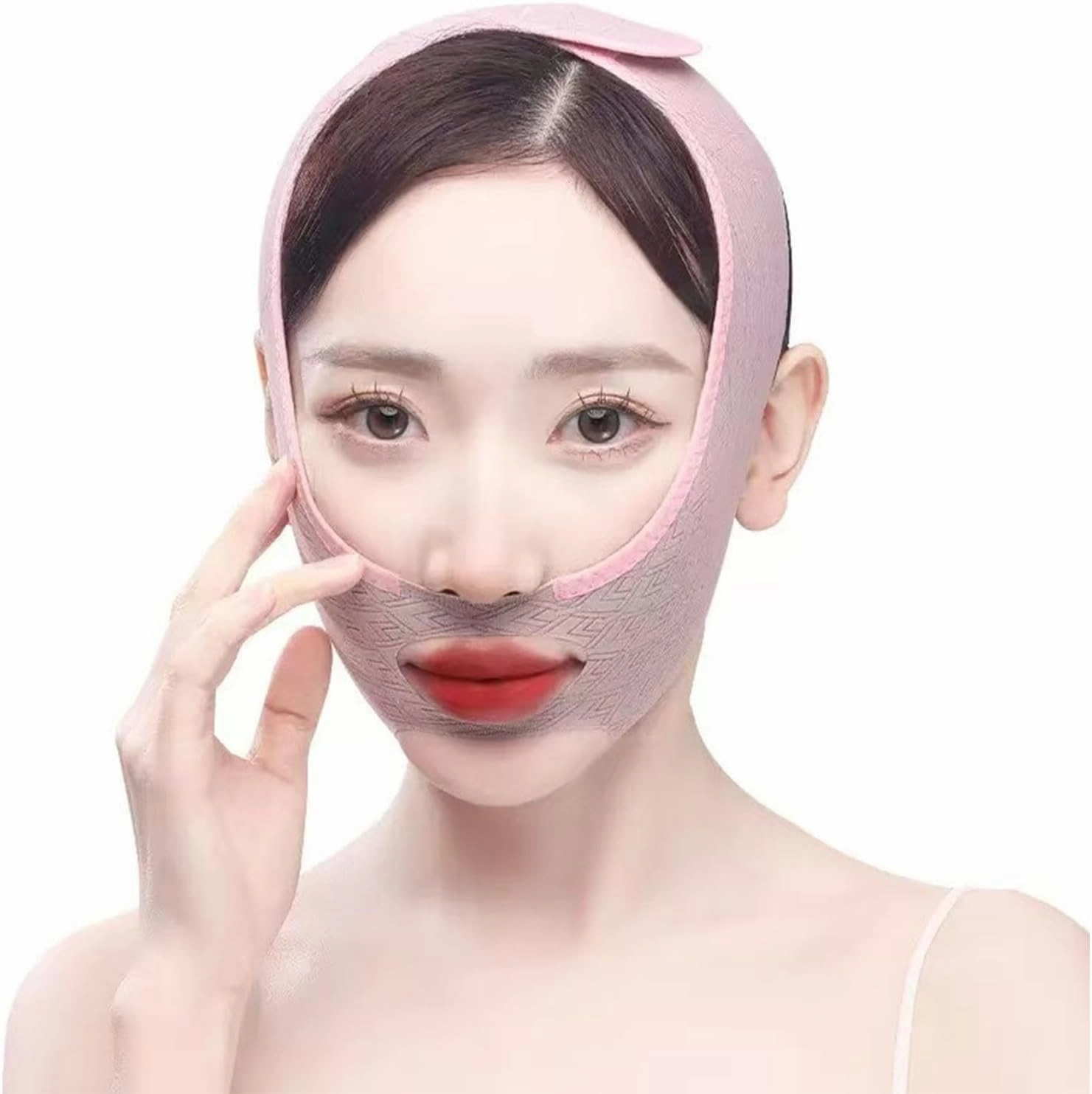 Double Chin Face Tape Reusable，Face Slimmer for Women Face Mask，Jawline Exerciser(Pink).(2PCS)