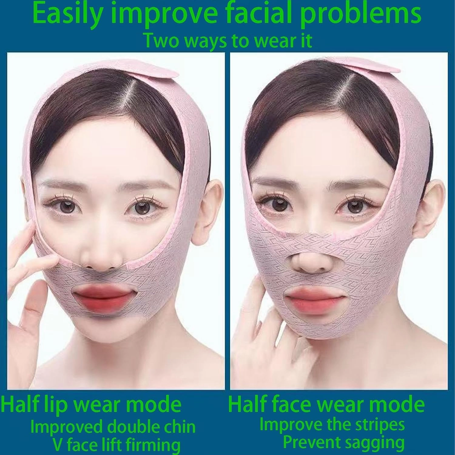 Double Chin Face Tape Reusable，Face Slimmer for Women Face Mask，Jawline Exerciser(Pink).(2PCS)