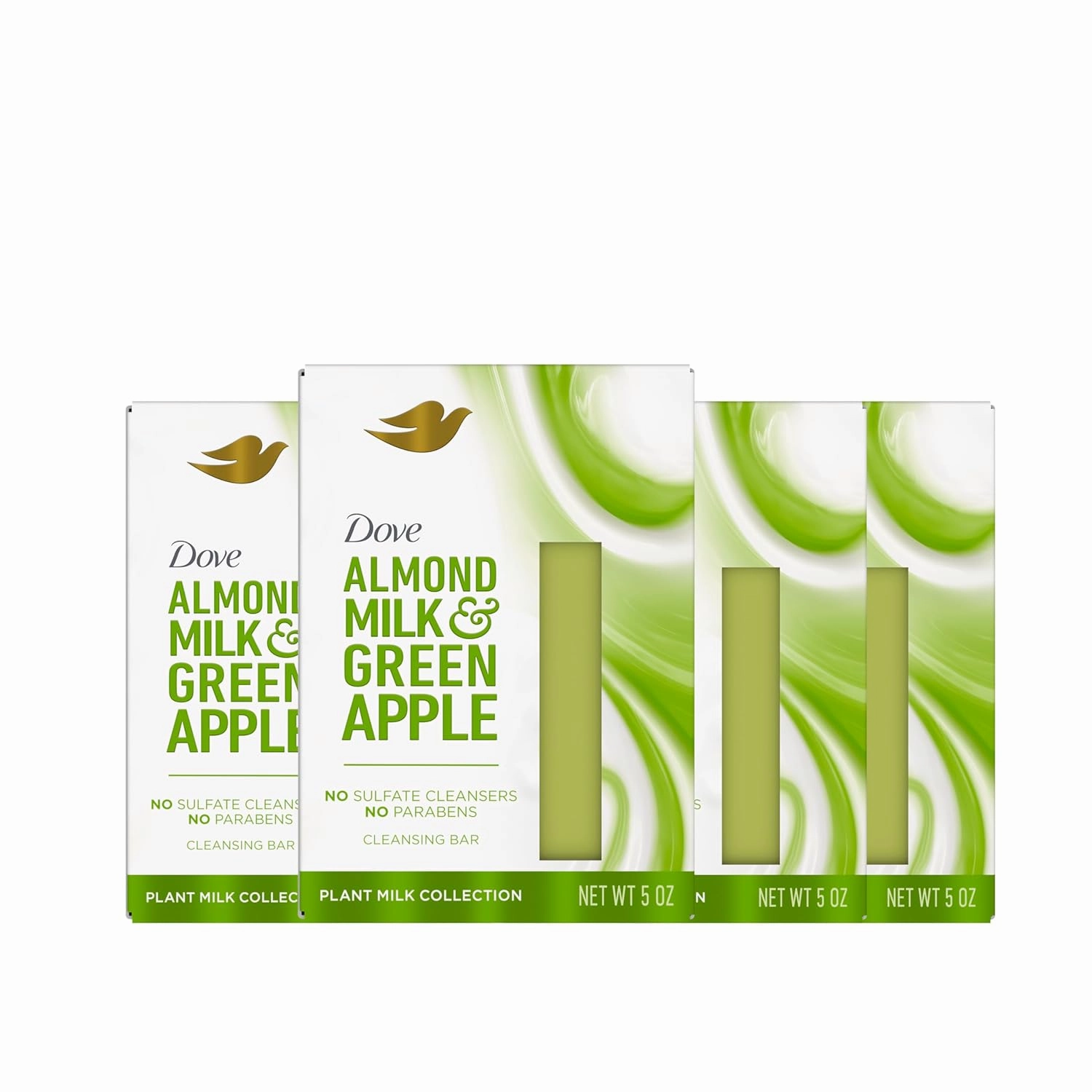 Dove Plant Milk Cleansing Bar Soap Almond Milk & Green Apple 4 count for Moisturized Skin Gentle Cleanser, No Sulfate Cleansers or Parabens, 98% Biodegradable Formula