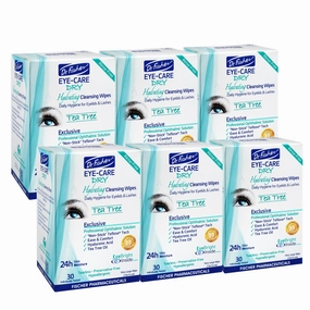 Dr. Fischer Tea Tree Eyelid Wipes - Gentle Eye Wipes for Everyday Eye Cleansing and Hypoallergenic Makeup Remover (6 packs of 30 wipes each).