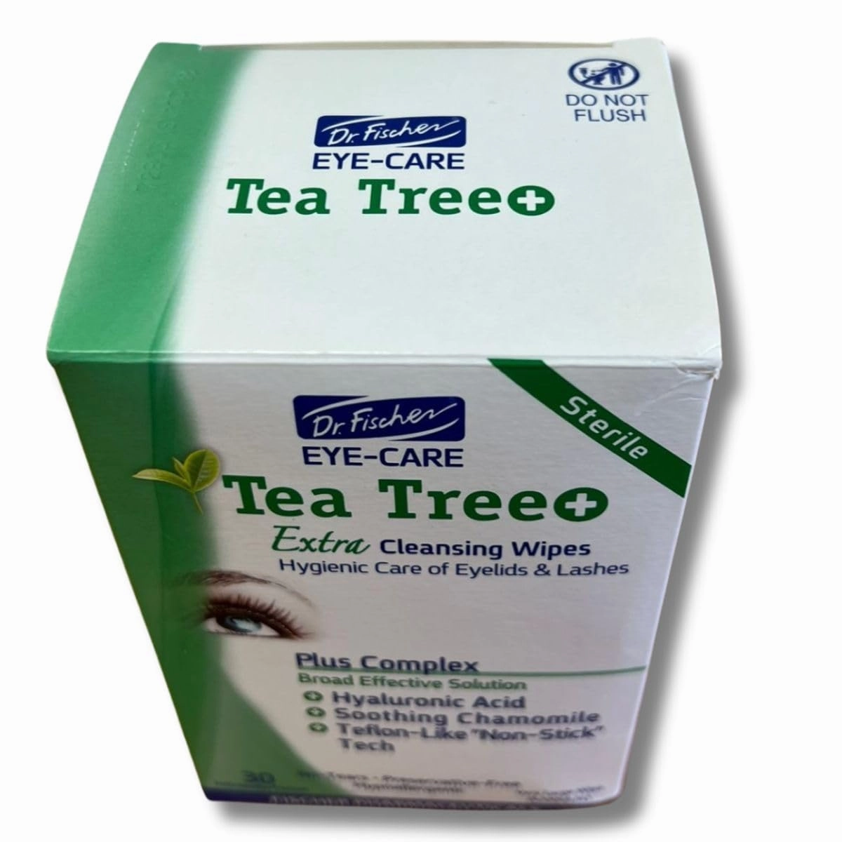 Dr. Fischer Tea Tree Oil Eye Wipes - Eyelid Wipes for Sensitive Eyes with Hyaluronic Acid and Chamomile, Makeup Remover, Daily Cleanser (30 wipes)
