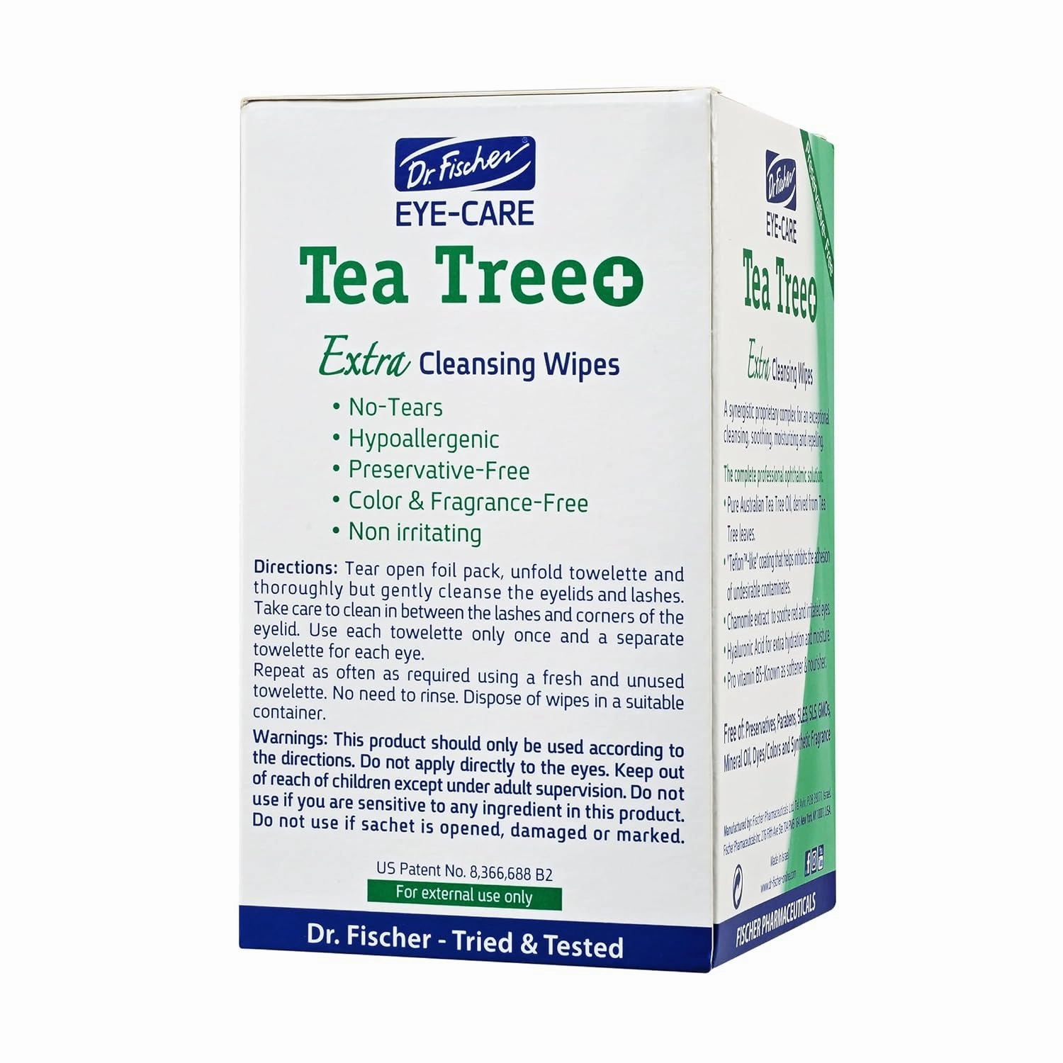 Dr. Fischer Tea Tree Oil Eye Wipes - Eyelid Wipes for Sensitive Eyes with Hyaluronic Acid and Chamomile, Makeup Remover, Daily Cleanser (30 wipes)