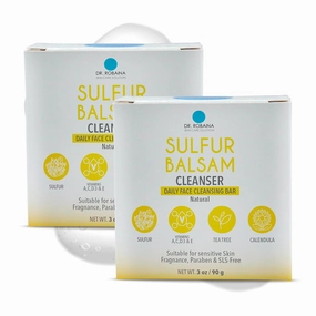 Dr. Robaina Sulfur Balsam Cleansing Bar – Daily Soap for Acne and Eczema Relief – Gentle on Sensitive Skin with Tea Tree and Calendula – Made in the USA (Pack of 2)