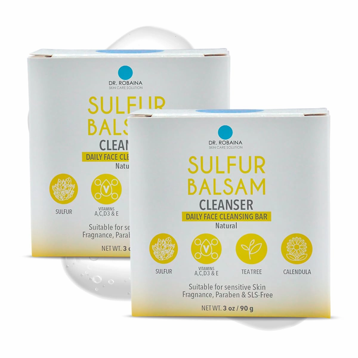 Dr. Robaina Sulfur Balsam Cleansing Bar – Daily Soap for Acne and Eczema Relief – Gentle on Sensitive Skin with Tea Tree and Calendula – Made in the USA (Pack of 2)