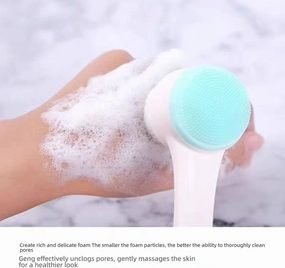 Dual Head Silicone Facial Cleansing Brush, Manual Foam Technology, Deep Pore Cleaning, White with Mint Green Brush Head, 2 Pack (Bule)