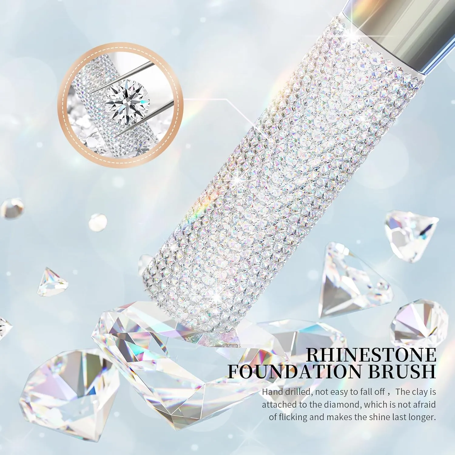 DUcare Rhinestone Foundation brush Diamond Bling Makeup Tanning Brush Flat Top Kabuki Brush, Synthetic Professional Liquid Blending Mineral Powder Makeup Tools