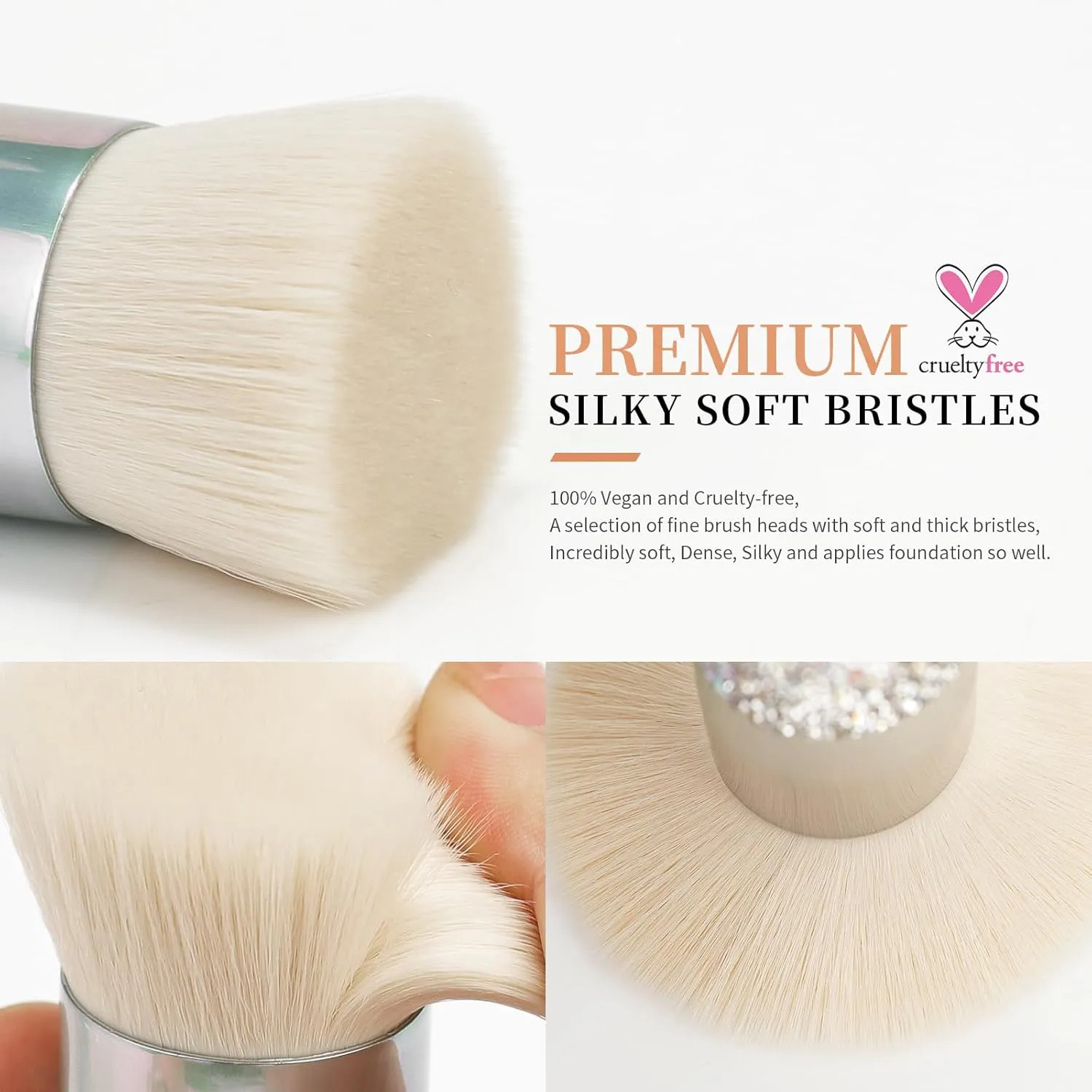DUcare Rhinestone Foundation brush Diamond Bling Makeup Tanning Brush Flat Top Kabuki Brush, Synthetic Professional Liquid Blending Mineral Powder Makeup Tools