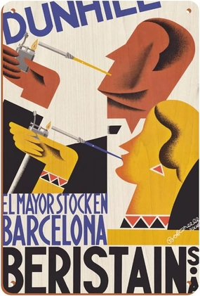 Dunhill Cigarettes - The Largest Stock in Barcelona - Beristain S.A. - Vintage Advertising Poster by Jacint Bofarull c.1932-8 x 12 inch Vintage Wood Art Sign