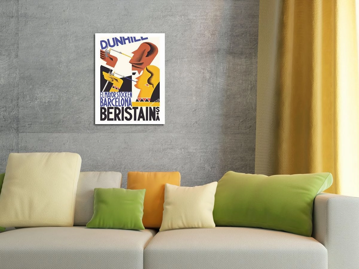 Dunhill Cigarettes - The Largest Stock in Barcelona - Beristain S.A. - Vintage Advertising Poster by Jacint Bofarull c.1932-8 x 12 inch Vintage Wood Art Sign