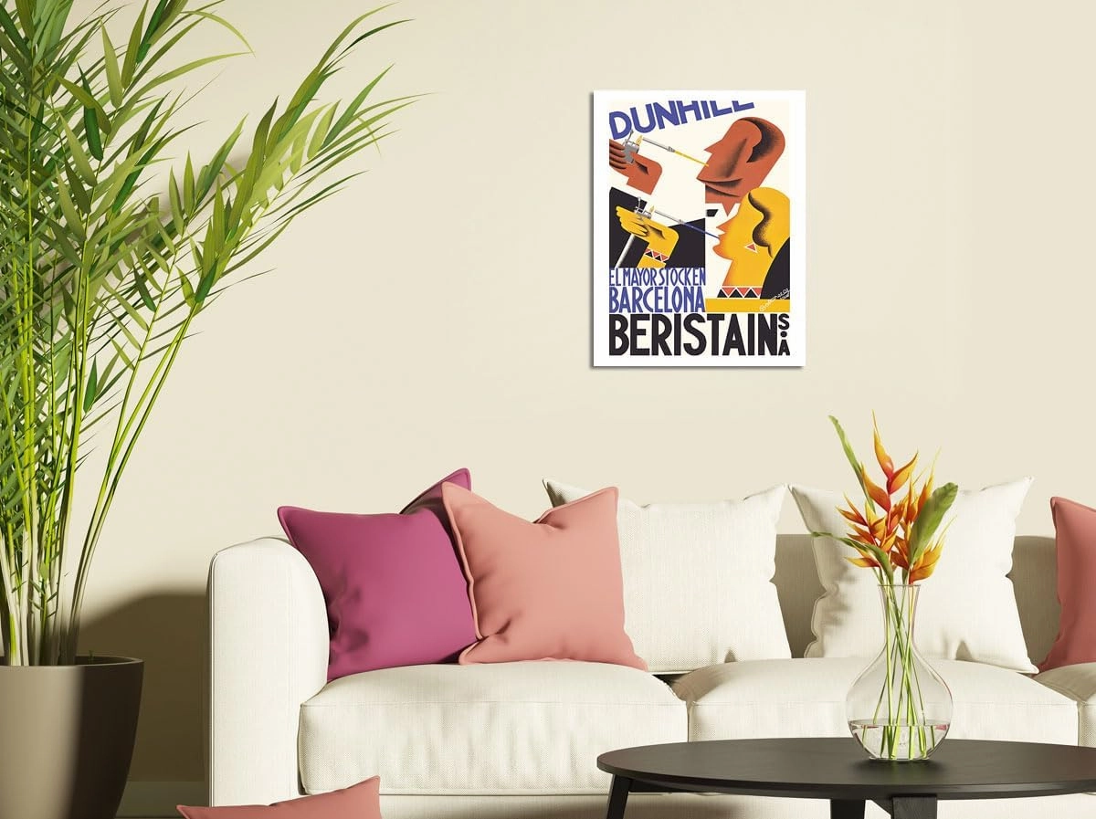 Dunhill Cigarettes - The Largest Stock in Barcelona - Beristain S.A. - Vintage Advertising Poster by Jacint Bofarull c.1932-8 x 12 inch Vintage Wood Art Sign