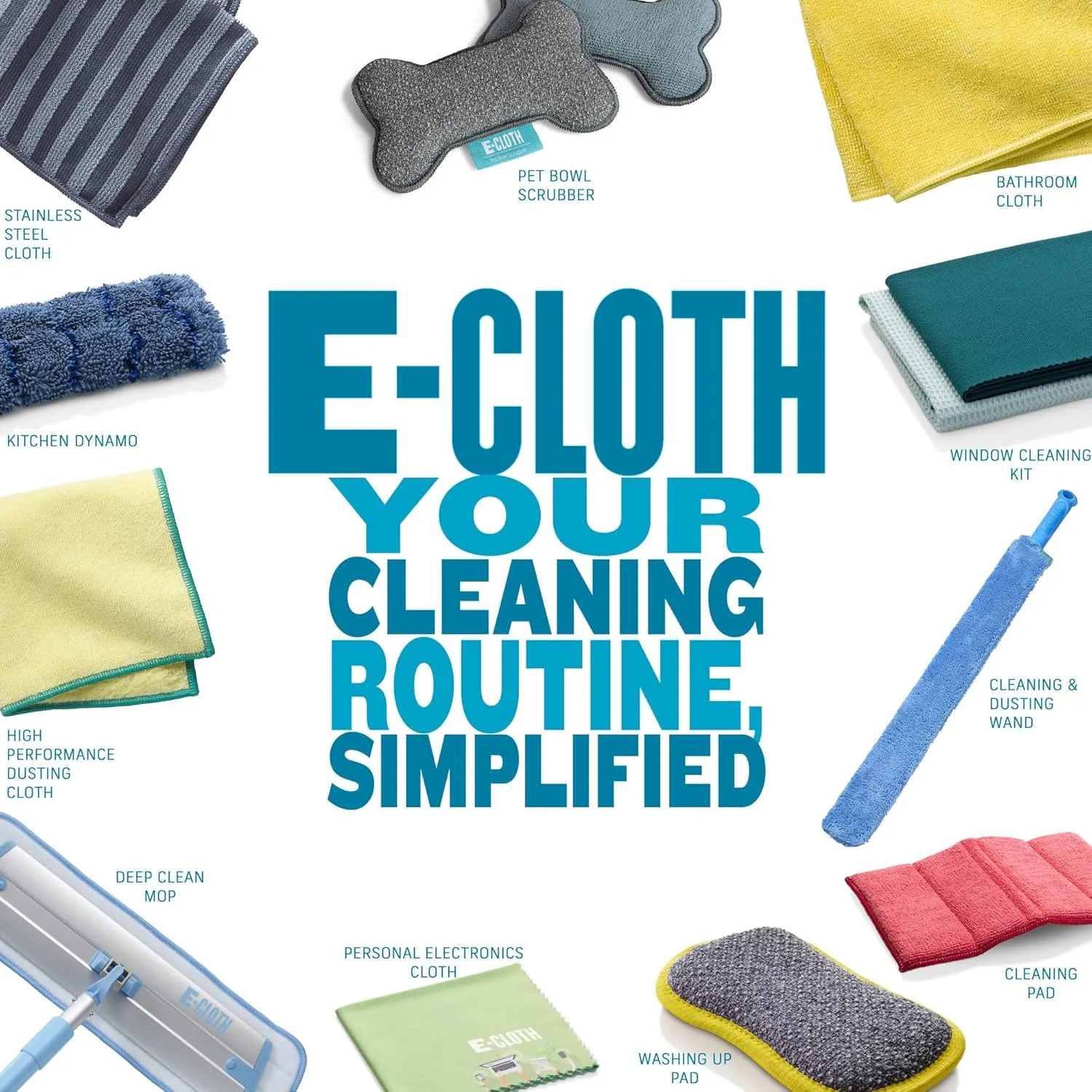 E-Cloth Glass & Polishing Cloths, Premium Microfiber Glass Cleaner, Great for Windows, Glass and Mirrors, Washable and Reusable, 100 Wash Guarantee, Alaskan Blue, 8 Pack