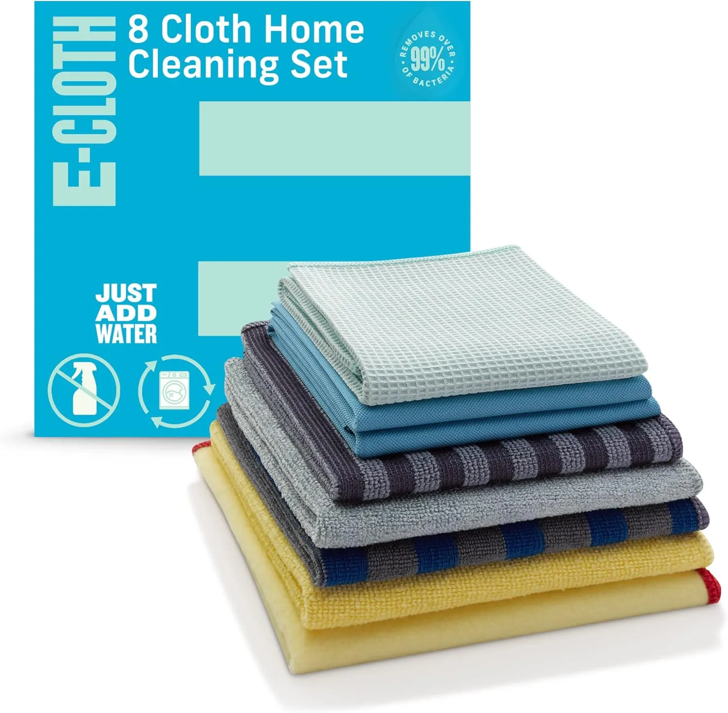 E-Cloth Home Cleaning Set, Premium Microfiber Cleaning Cloth, Household Cleaning Tools & Supplies for Dusting, Bathroom, Kitchen & Cars, Washable & Reusable, 100 Wash Guarantee, 8 Piece Set
