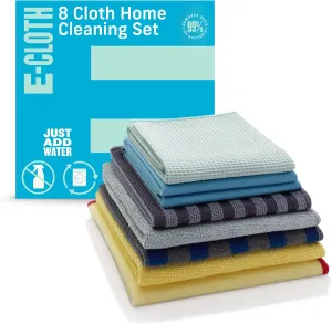 E-Cloth Home Cleaning Set, Premium Microfiber Cleaning Cloth, Household Cleaning Tools & Supplies for Dusting, Bathroom, Kitchen & Cars, Washable & Reusable, 100 Wash Guarantee, 8 Piece Set