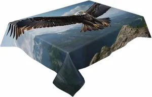 Eagle Rectangle Tablecloths 54x79, Forest Mountains Range Sky Animal Natural Landscape Table Cloth Table Cover Indoor/Outdoor Tabletop Decor for Wedding Holiday Party Dinner Baby Shower