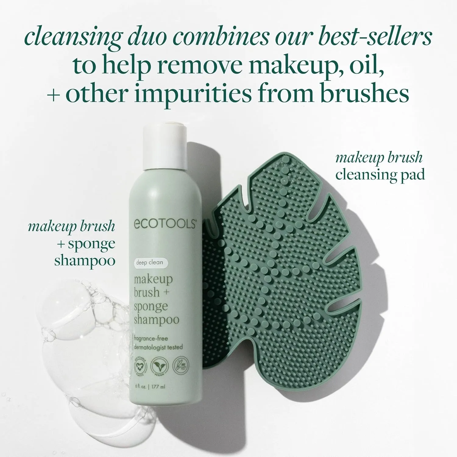 EcoTools Makeup Brush Cleansing Pad   Deep Clean Shampoo Bundle, Brush Cleaner Mat & Makeup Brush Cleanser For Deep Cleaning Tools, Clean Formula, Cruelty-Free, & Vegan, 2 Piece Set
