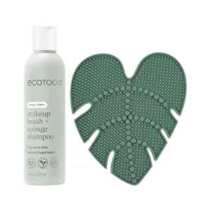 EcoTools Makeup Brush Cleansing Pad   Deep Clean Shampoo Bundle, Brush Cleaner Mat & Makeup Brush Cleanser For Deep Cleaning Tools, Clean Formula, Cruelty-Free, & Vegan, 2 Piece Set