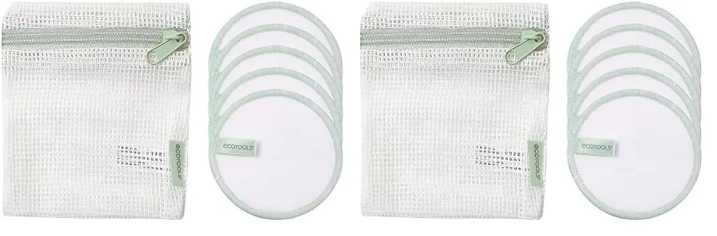 EcoTools Reusable Cotton Pads, Ultra Soft & Durable, Cleanses Skin, Applies Skincare, for Toner, Serums, & Makeup Remover, Sustainable Alternative, Washable with Laundry Bag, Eco-Friendly 6 Piece Set