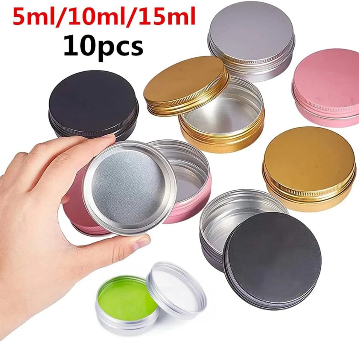 ECYC Ltd 10 Pcs 0.16 oz Round Aluminum Tin Jar Refillable Containers, Empty Cosmetic Sample Jars Mini Metal Containers Jars with Screw Lids for Creams, Lip Balms, Spices, Salve, DIY Candles, Crafts