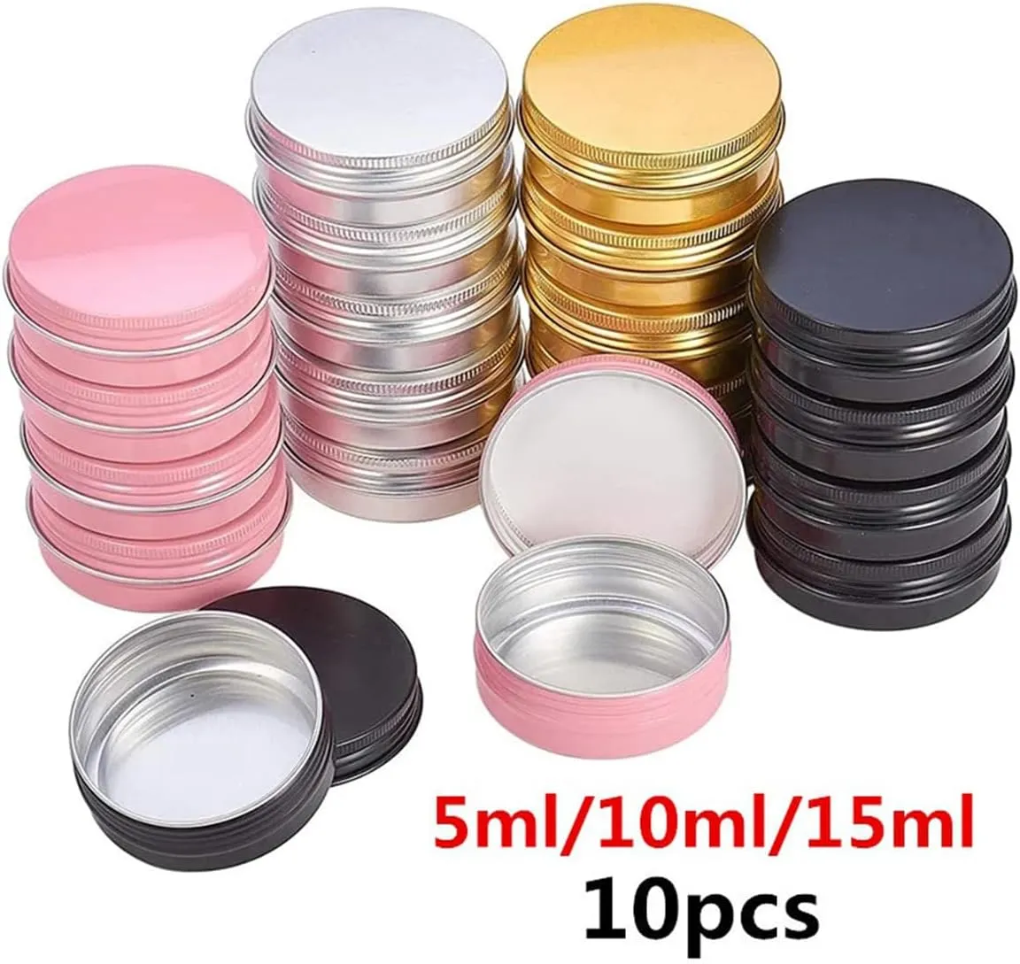 ECYC Ltd 10 Pcs 0.16 oz Round Aluminum Tin Jar Refillable Containers, Empty Cosmetic Sample Jars Mini Metal Containers Jars with Screw Lids for Creams, Lip Balms, Spices, Salve, DIY Candles, Crafts