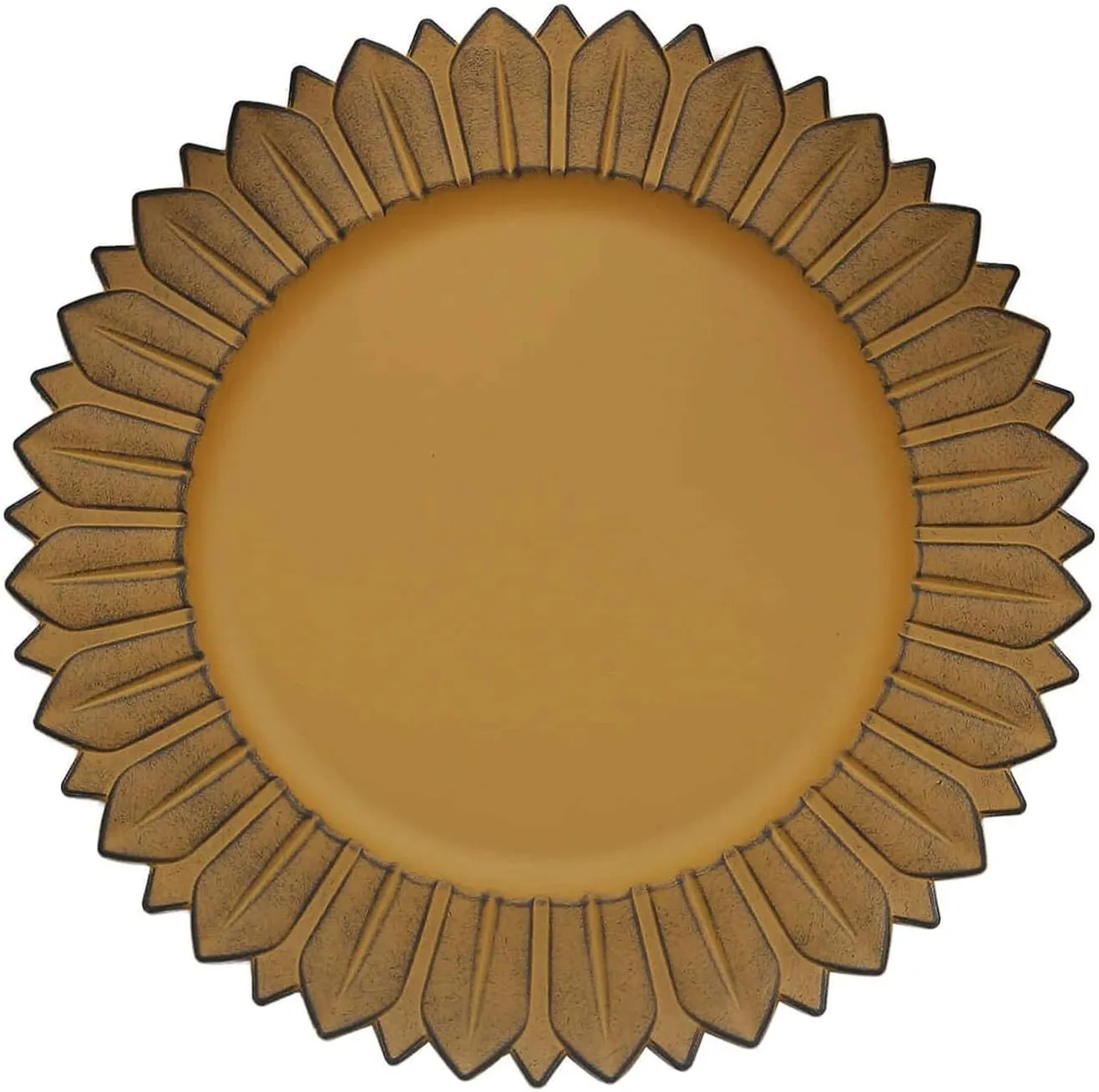 Efavormart 12-Pack Plastic Charger Plates 13" Round Mustard Yellow with Sunflower Rim - Matte Finish Disposable Dinner Charger Tableware