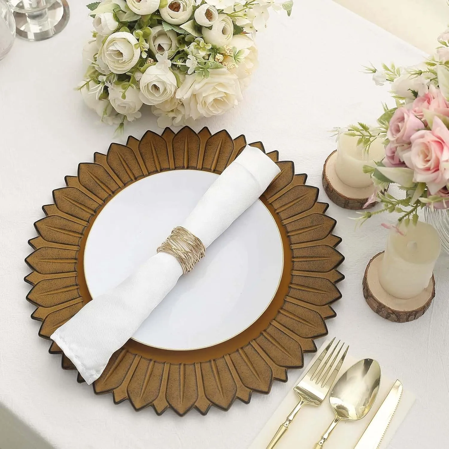 Efavormart 12-Pack Plastic Charger Plates 13" Round Mustard Yellow with Sunflower Rim - Matte Finish Disposable Dinner Charger Tableware