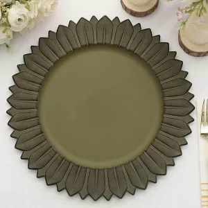 Efavormart 12-Pack Plastic Charger Plates 13" Round Olive Green with Sunflower Rim - Matte Finish Disposable Dinner Charger Tableware