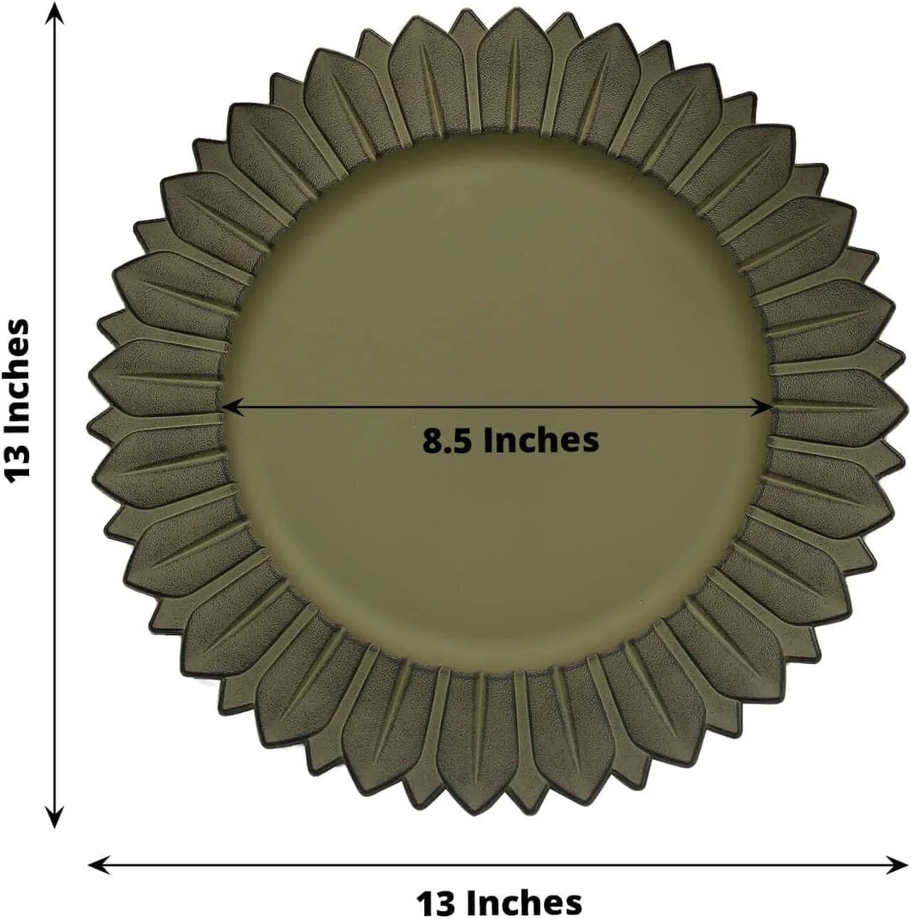 Efavormart 12-Pack Plastic Charger Plates 13" Round Olive Green with Sunflower Rim - Matte Finish Disposable Dinner Charger Tableware