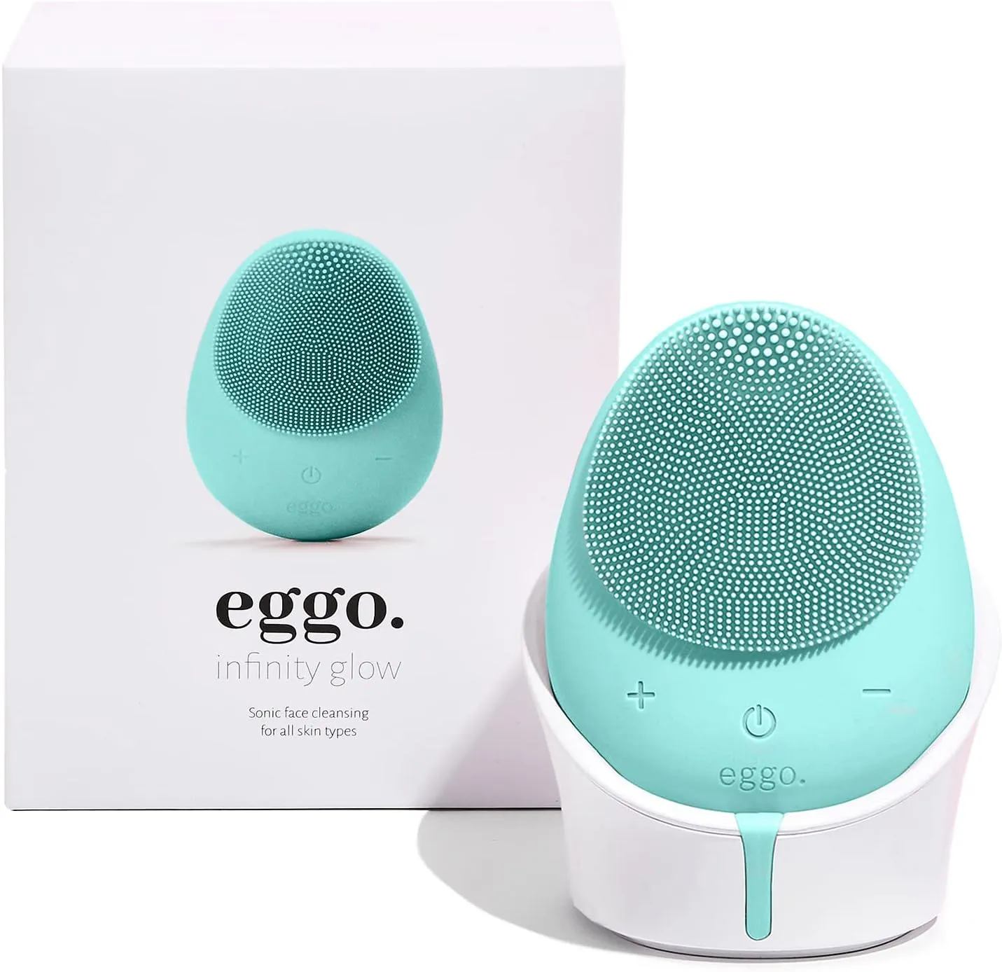Eggo® Sonic Facial Device - Electric Cleanser & Exfoliator, Vibrating Massager, Silicone Brush for All Skins, Deep Clean, Anti-Aging, Waterproof, Rechargeable Tool (Turquoise)