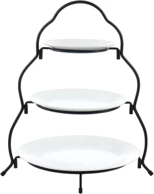 Elama Ceramic Stoneware Condiment Appetizer Set, 4 Piece, 3 Tier Porcelain and Metal 1