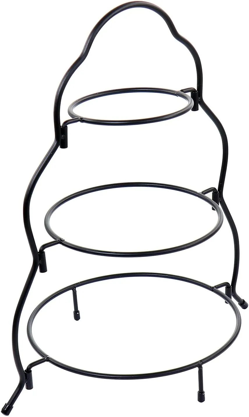 Elama Ceramic Stoneware Condiment Appetizer Set, 4 Piece, 3 Tier Porcelain and Metal 1