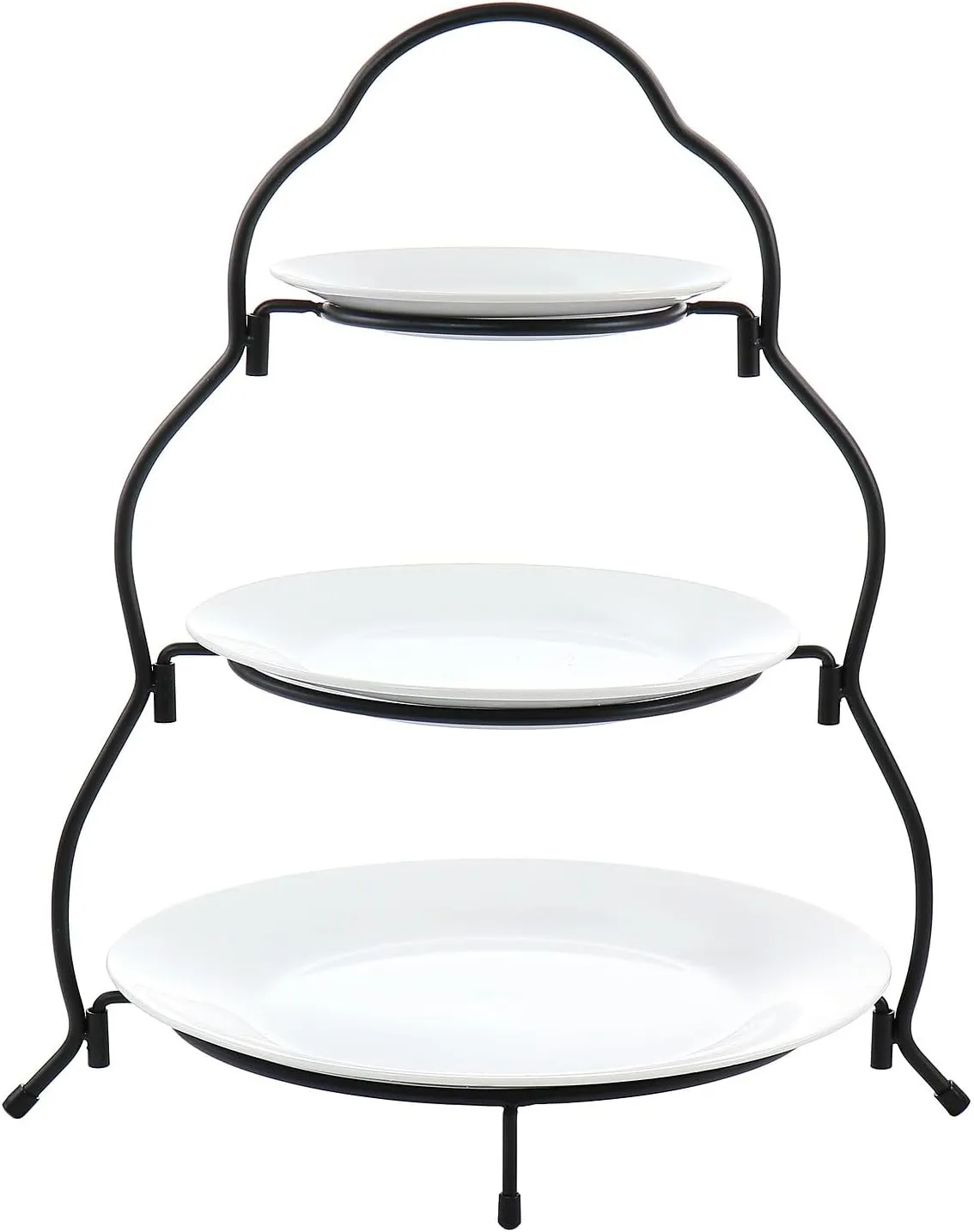 Elama Ceramic Stoneware Condiment Appetizer Set, 4 Piece, 3 Tier Porcelain and Metal 1