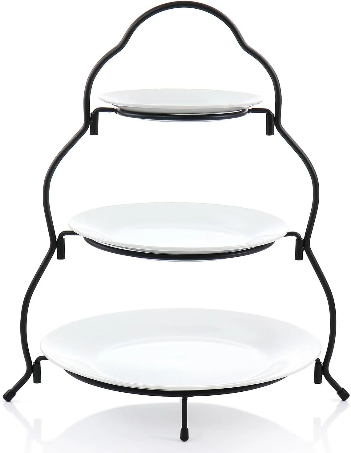 Elama Ceramic Stoneware Condiment Appetizer Set, 4 Piece, 3 Tier Porcelain and Metal 1