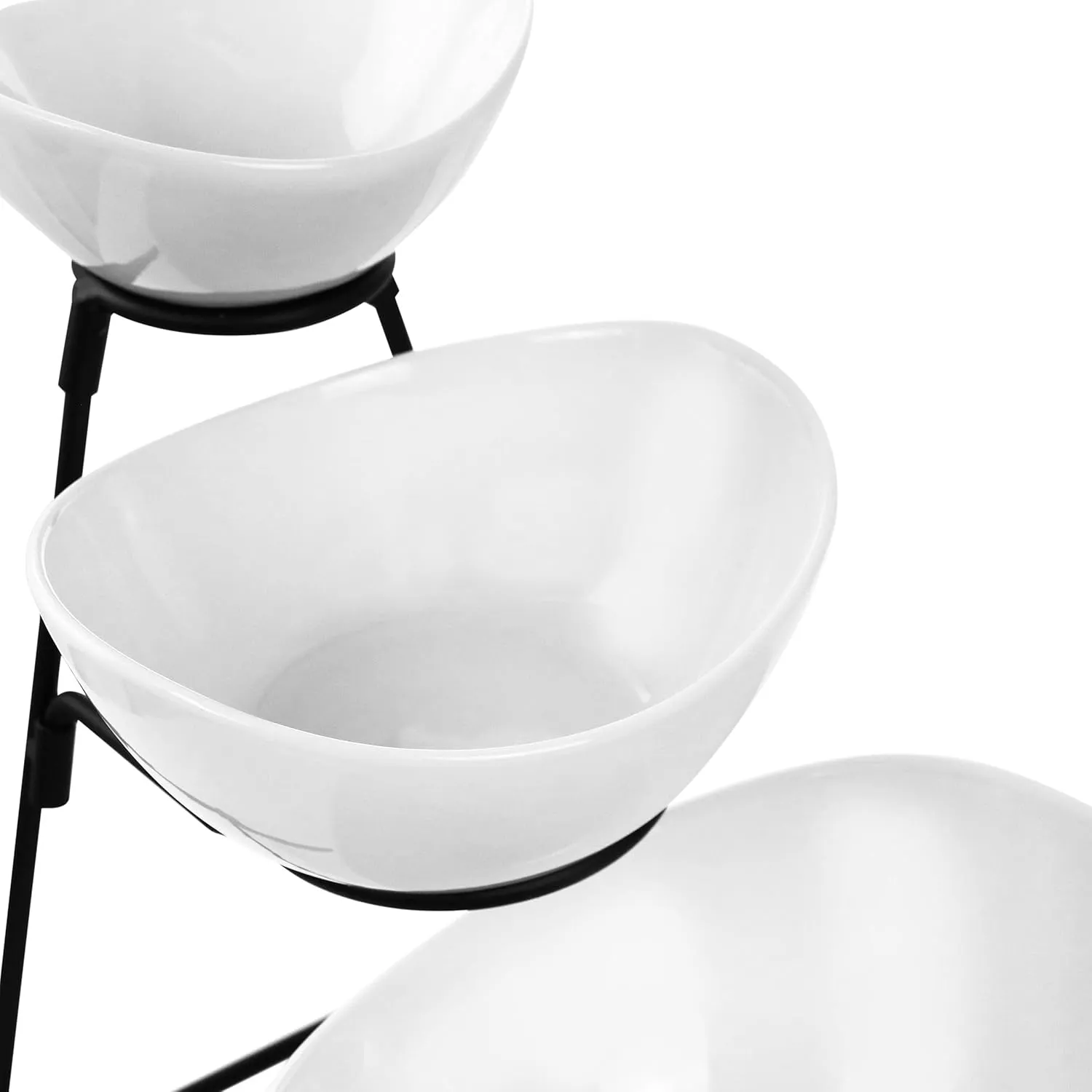 Elama Ceramic Stoneware Condiment Appetizer Set, 4 Piece, 3 Tier Porcelain and Metal 2