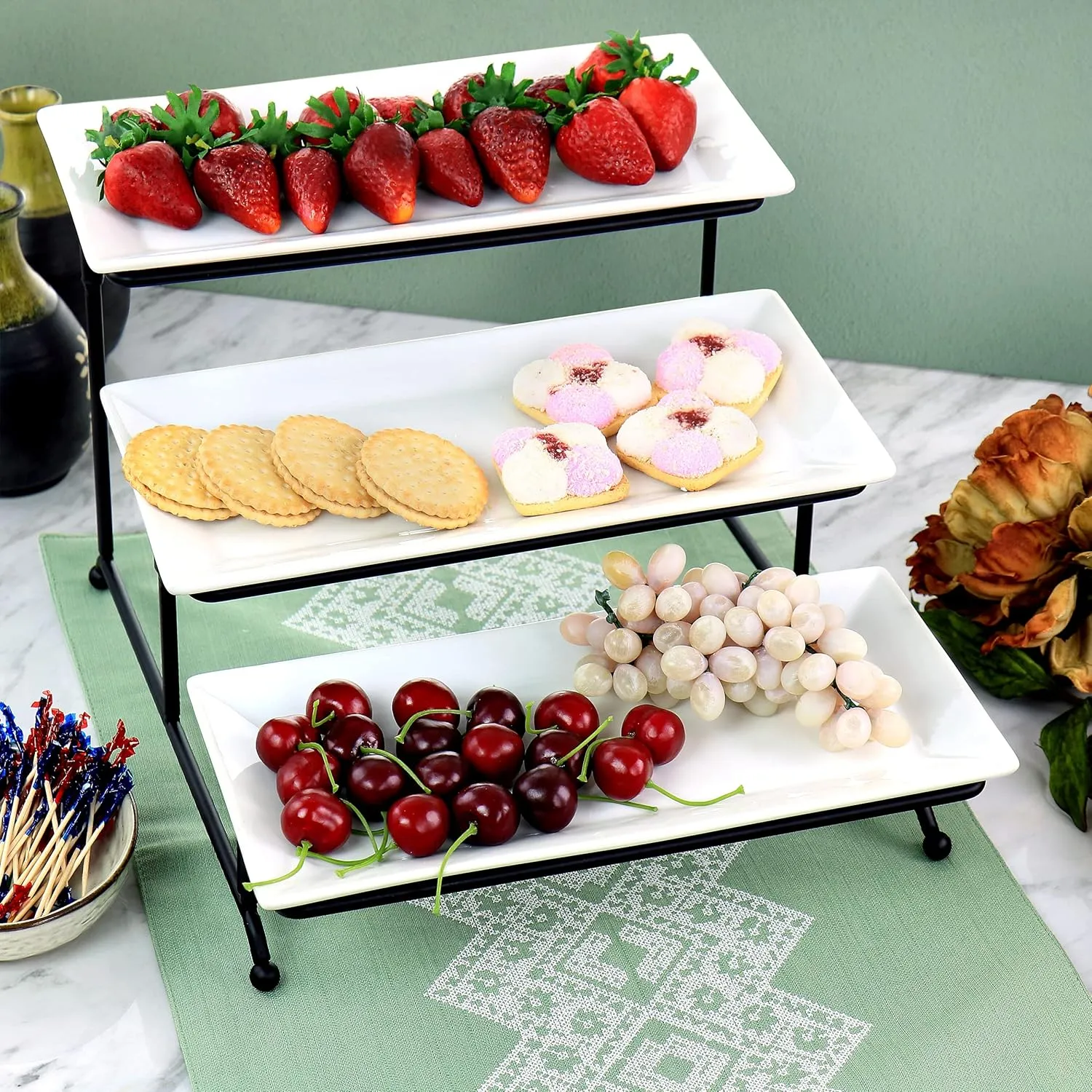 Elama Ceramic Stoneware Condiment Appetizer Set, 4 Piece, 3 Tier Porcelain and Metal 4 (Pack of 5)