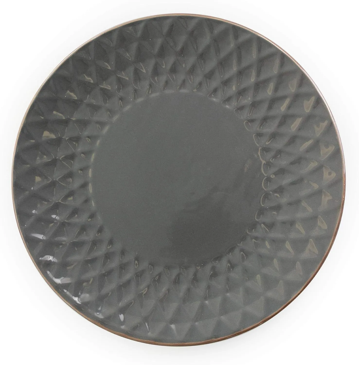 Elama Round Tahitian Stoneware Collection Dinnerware Dish Set, 16 Piece, Slate and Pearl